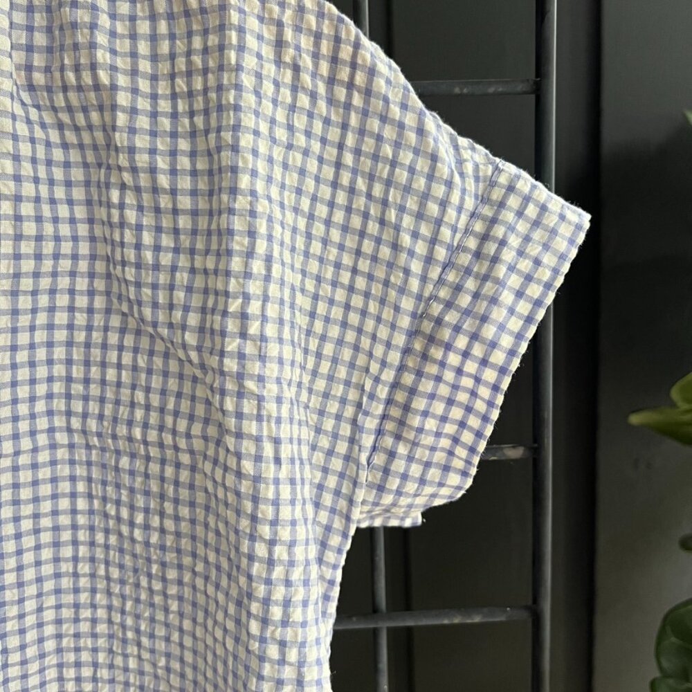 XXS - Madewell - Short Sleeve Button Down - Checkered/Plaid - White/Blue - Picture 3 of 5